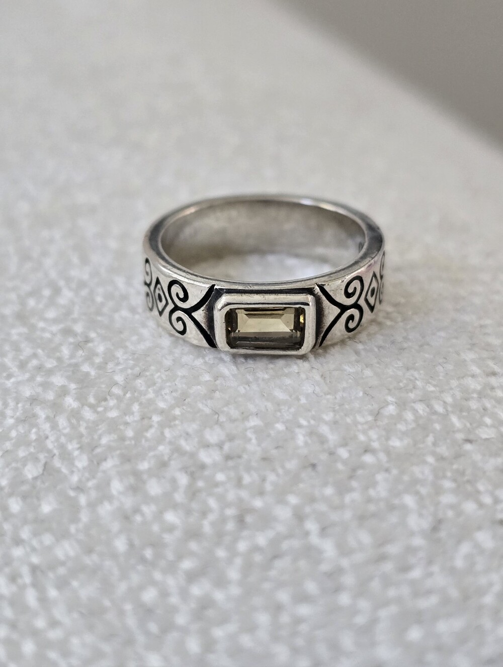 Vintage Brighton 925 Sterling Silver Scroll Band Ring With Citrine Size 5